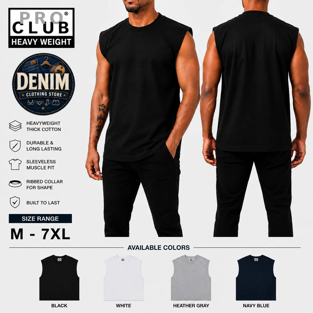 Pro Club Men's Heavyweight Muscle Tee Sleeveless Cotton Shirt Gym Casual M‑7XL