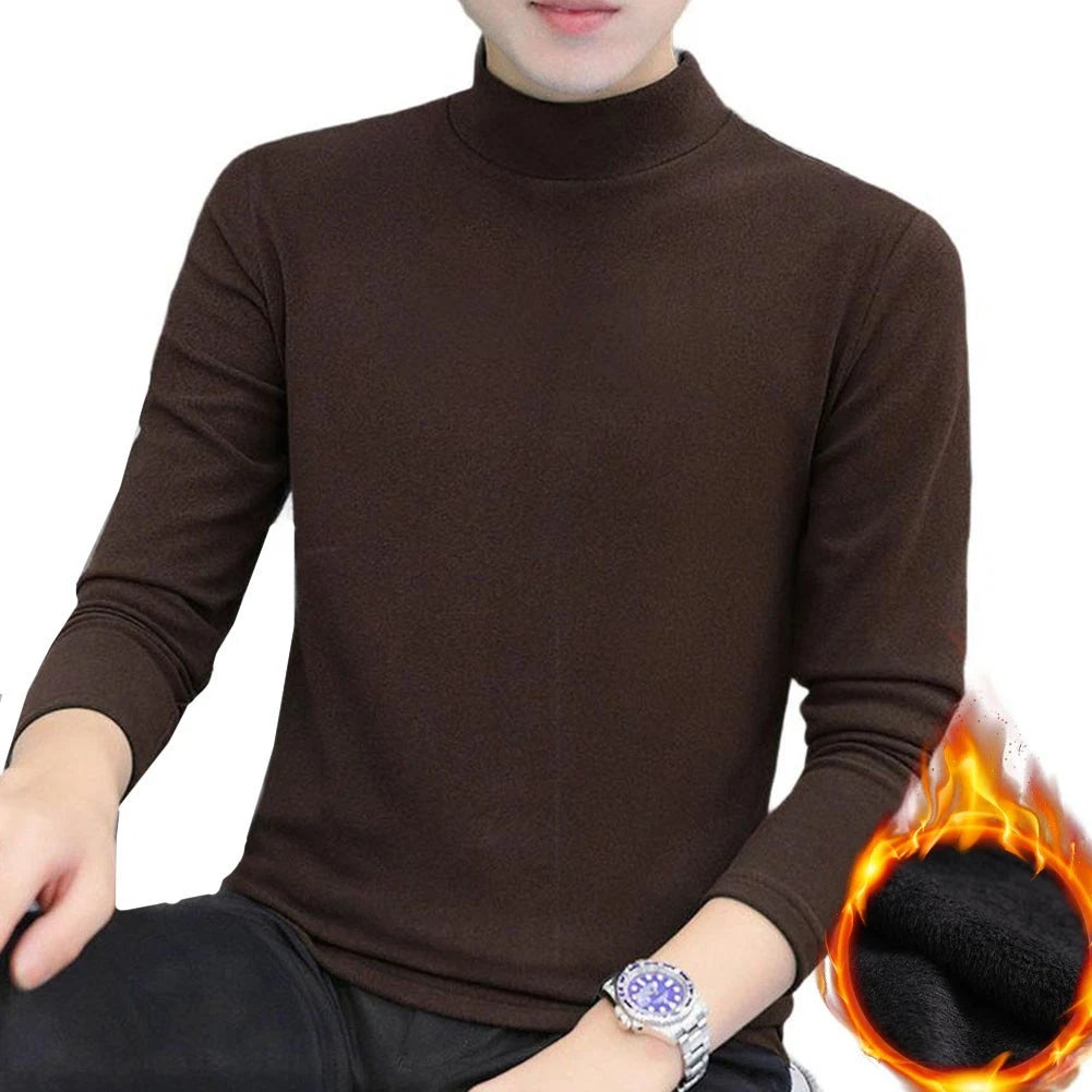 Thermal Underwear For Men Long Sleeve Fleece Half High Collar Solid Top