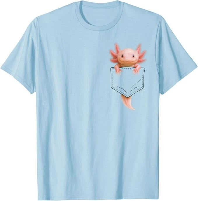 Cute Axolotl Pocket Funny Gifts for Men Women Teen Kid T-Shirt