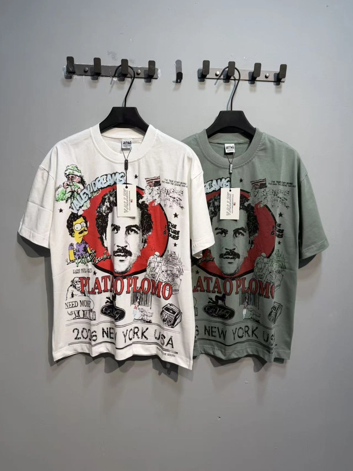 VALLEY DREAMS Vintage Print Casual Washed Distressed Short Sleeve T-Shirt