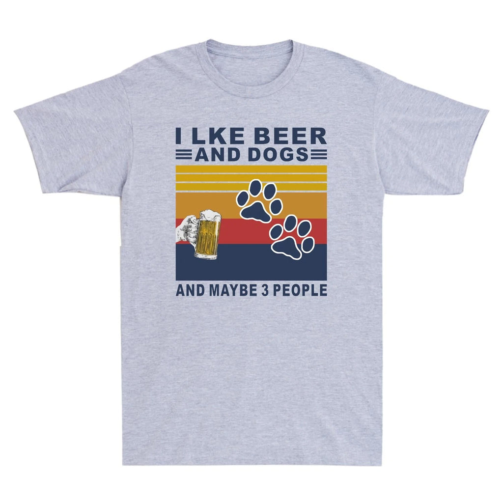 I Like Beer And Dogs And Maybe 3 People Retro Vintage Men's T Shirt Cotton Tee
