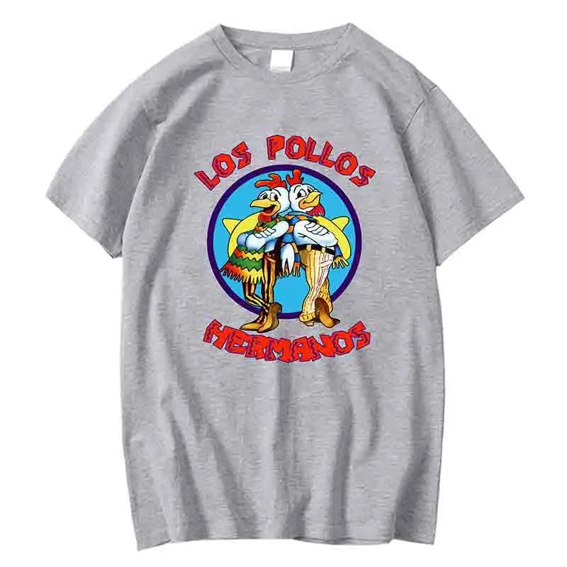 LOS POLLOS Hermanos Funny Printed T-Shirt Men Casual Short Sleeves Summer Cotton