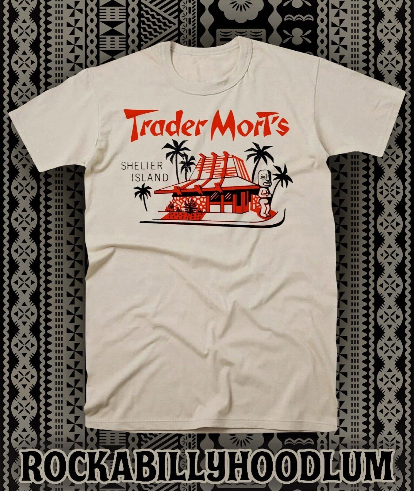 Retro Tiki Tee T Shirt Bar Restaurant Mug Polynesian Trader Morts Shelter Island
