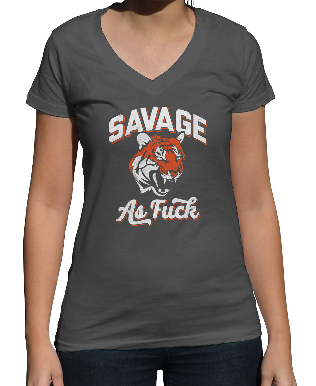 Women's Savage as Fuck Tiger Vneck T-Shirt