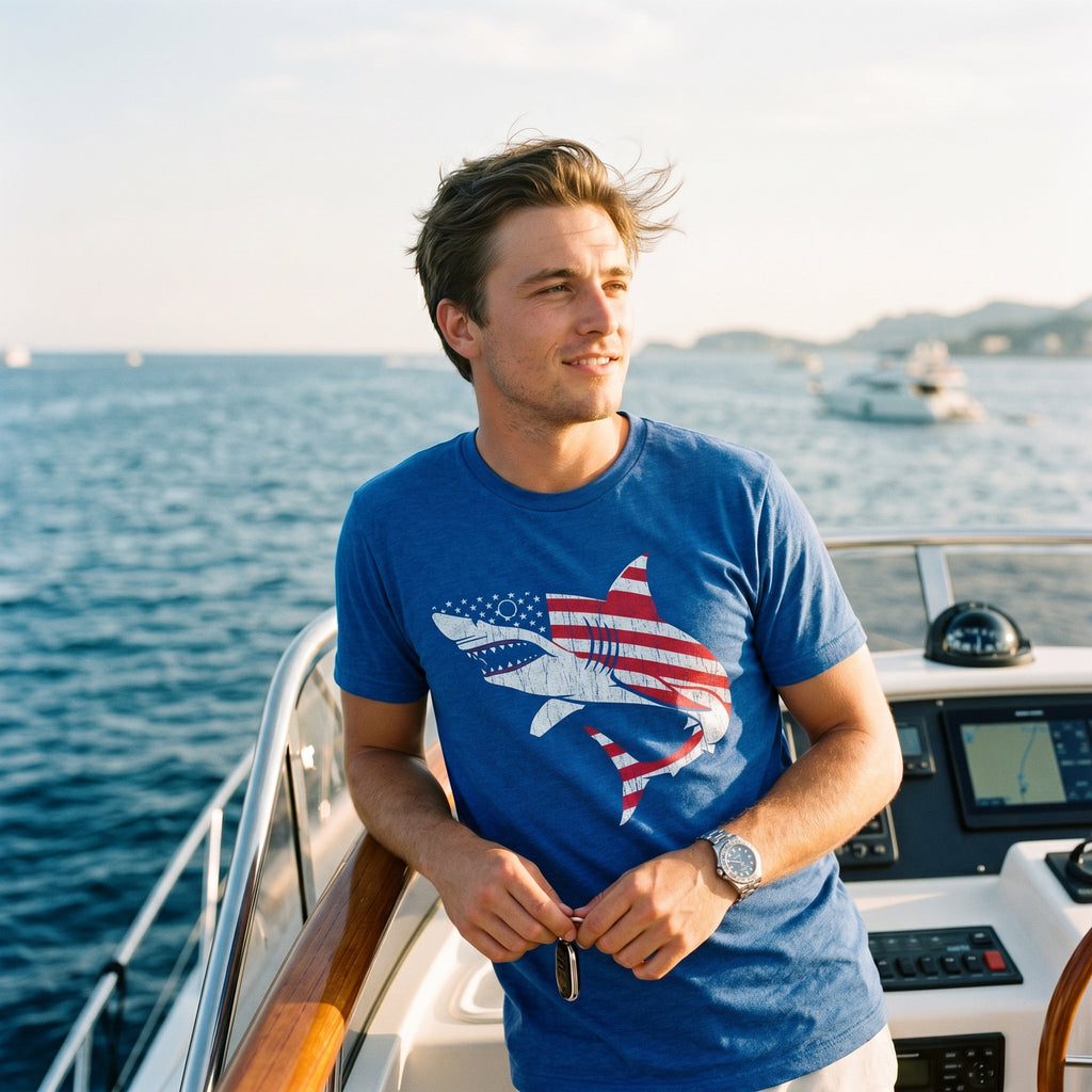 American Flag Shark Men's T Shirt