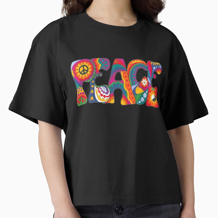Psychedelic Peace Word Art – Retro Hippie Rainbow Groovy Peace Design by Kellie Espie Art