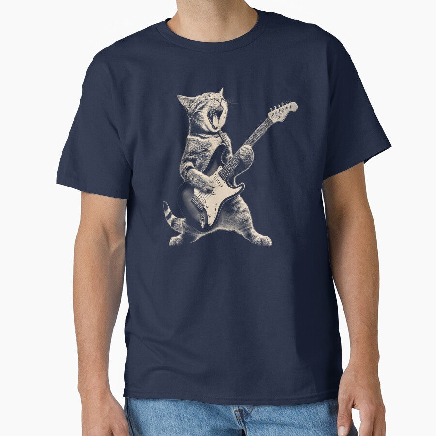 Rock Cat Playing Guitar Shirt,A Funny Guitar Cat Hoodie, by chipmuckdesignn