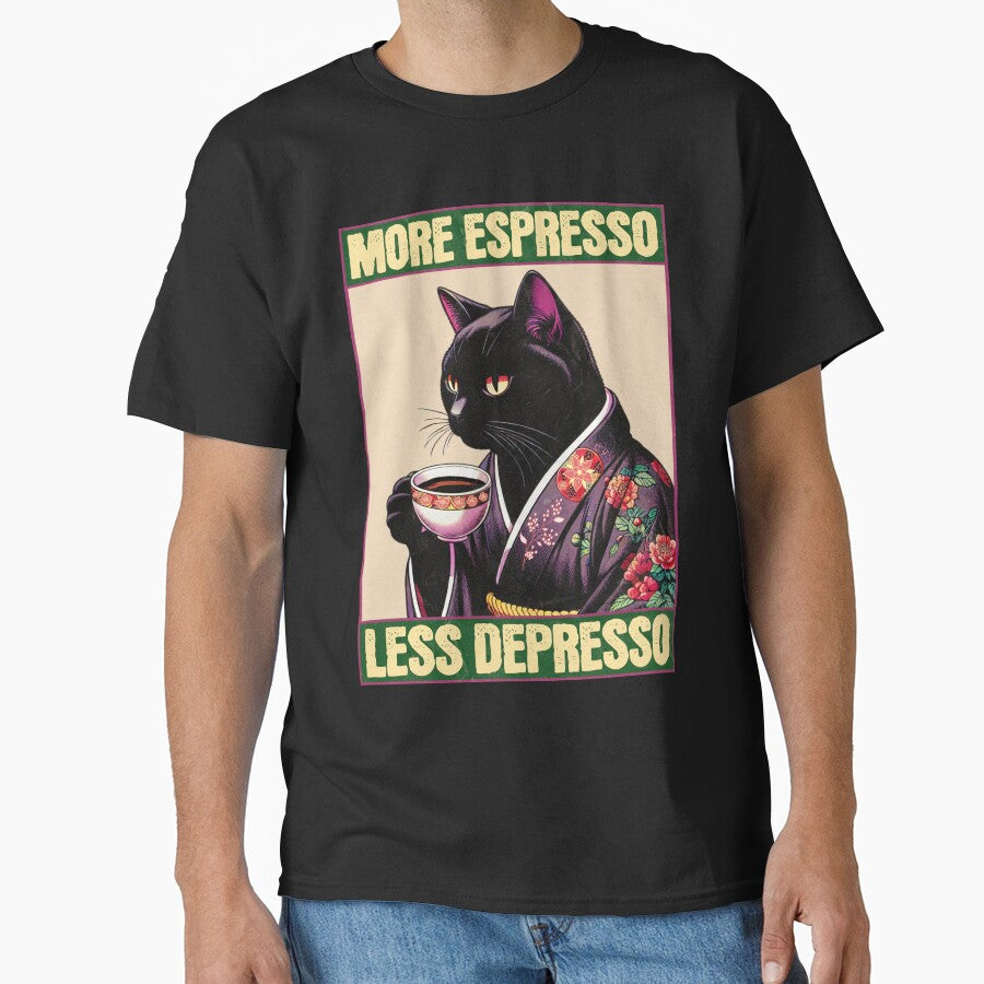 More Espresso Less Depresso Meme - Funny Coffee Cat Vintage Poster by InkyGenies