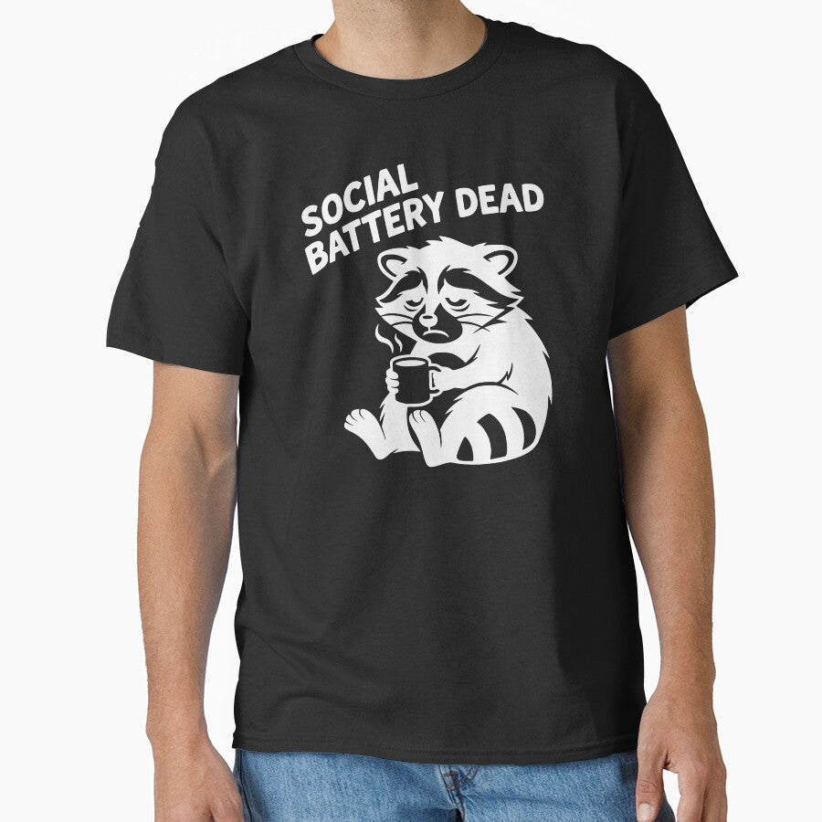 Social Battery Dead Raccoon Streetwear Graphic Tee by MavtM