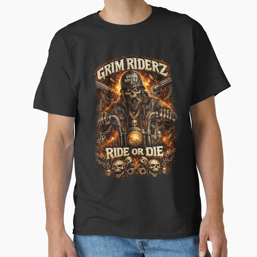 Grim Riderz Ride or Die Biker Skull Art by Med-th-ewolf