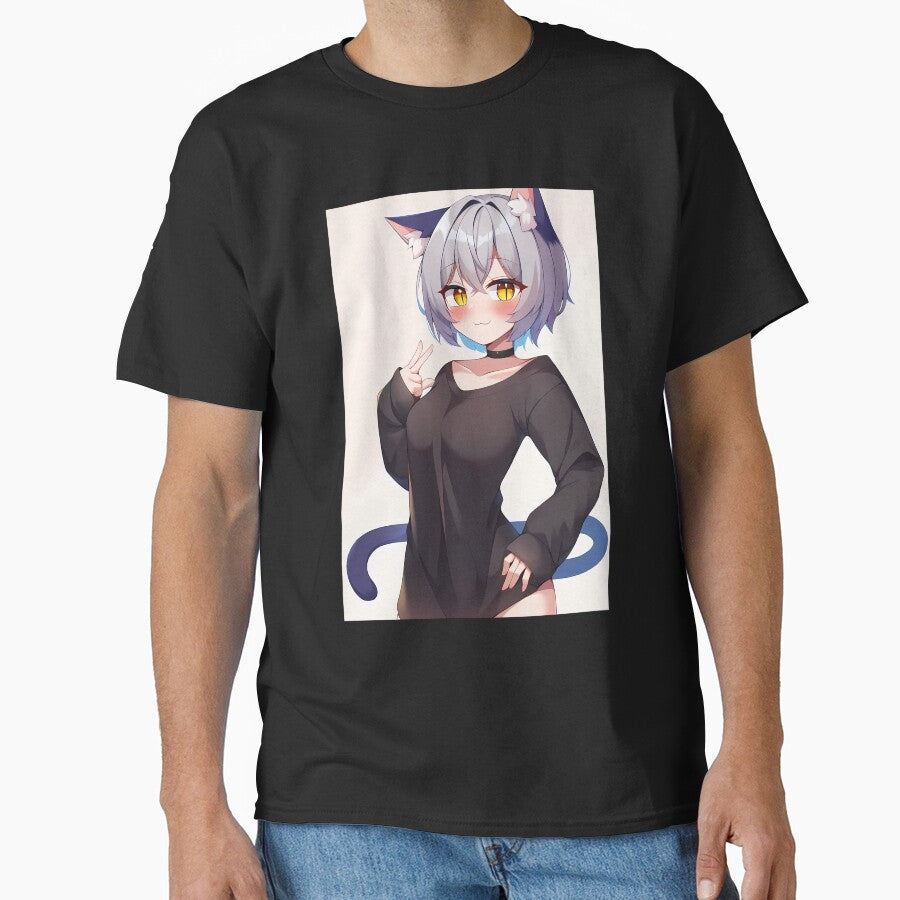 Adorable Anime Neko Girl in Oversized T-Shirt by PixiAnime