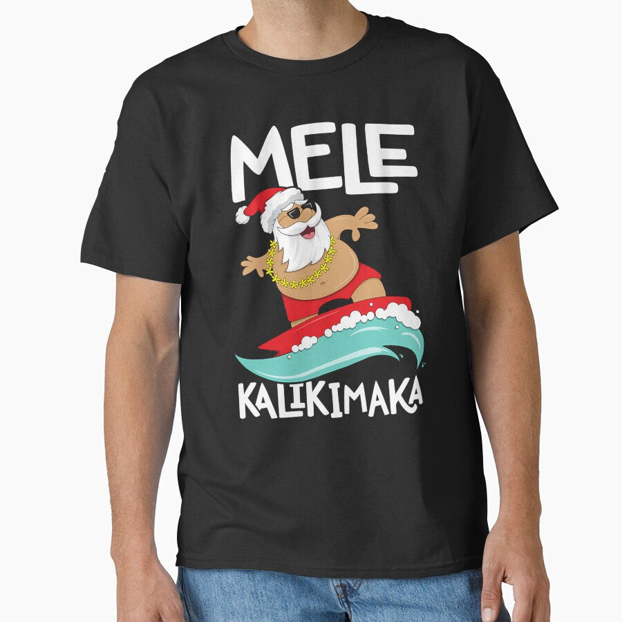 Mele Kalikimaka Hawaiian Christmas Hawaii Surfing Santa Short Sleeve 	 Black by yanxdesfir4