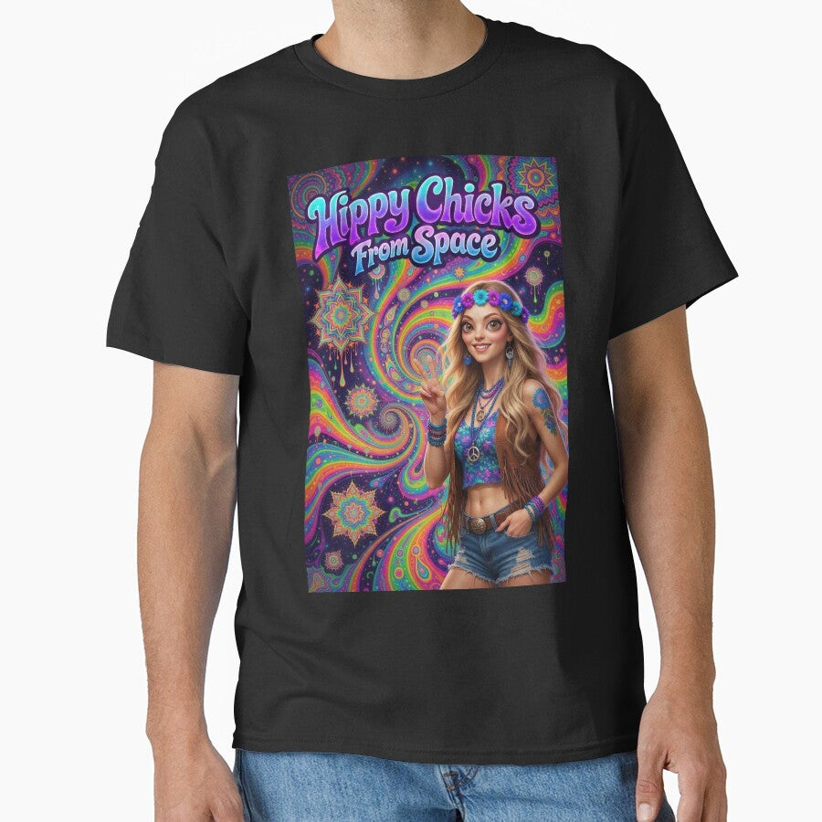 Hippy Chicks From Space - Psychedelic Space Hippie Girl with Peace Sign by David Brookes Digital