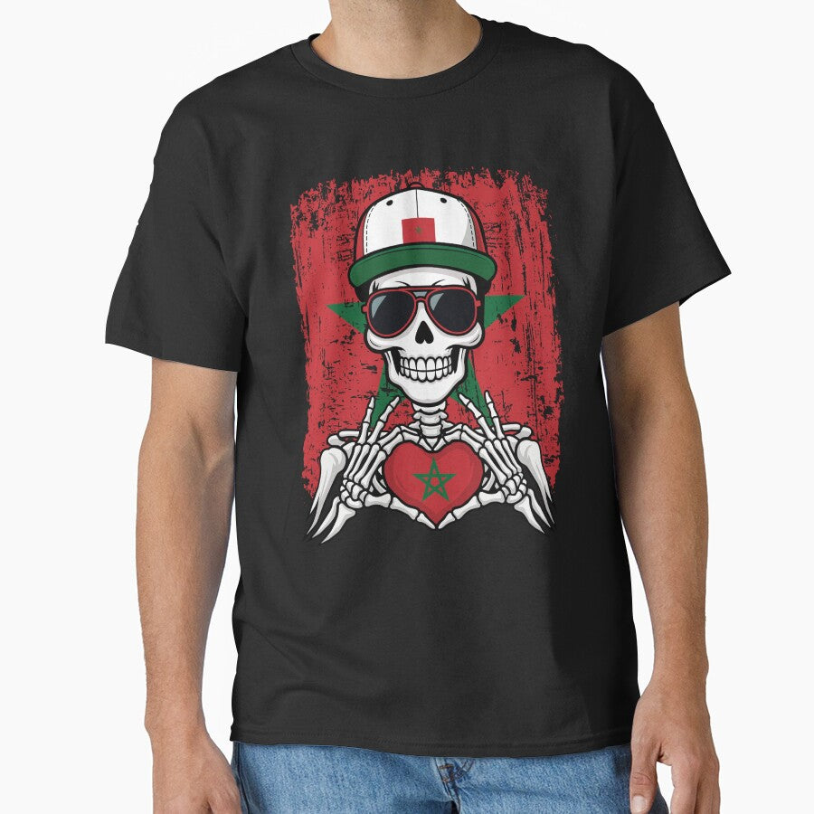Moroccan Pride Skeleton Art - Morocco Football & Atlas Lions Spirit Tee by Colorful Designs