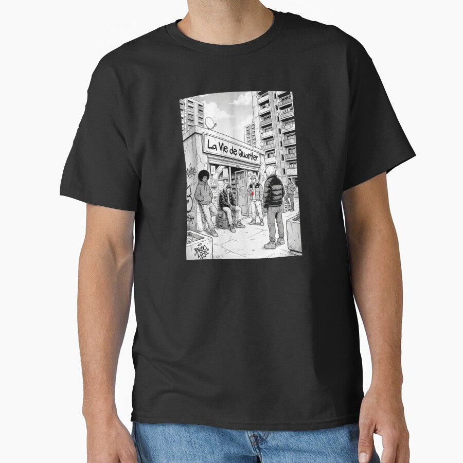Neighborhood Life - Block Life - Black and White Urban Street Art Illustration by PLUSHIWORLDtm
