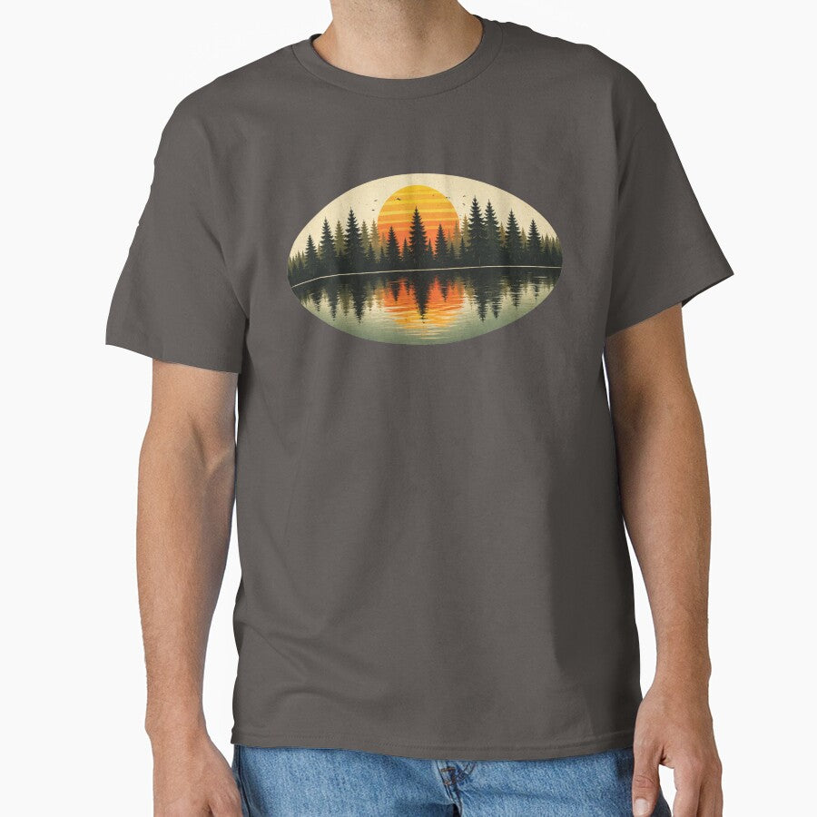 vintage sunset forest lake art by stikrusak