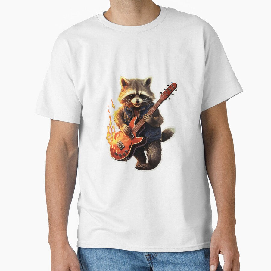 Rockman Raccoon | Classic T-Shirt by NicolasGlowArt