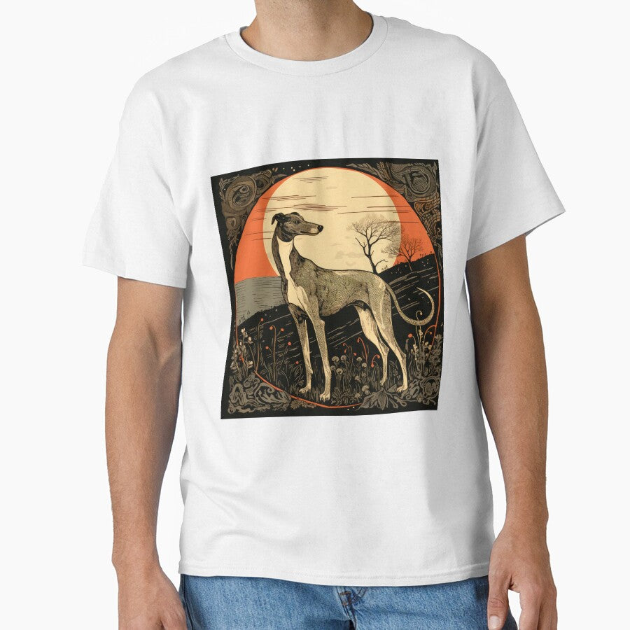 standing whippet dog in romantic vintage woodcut style by WallyPink