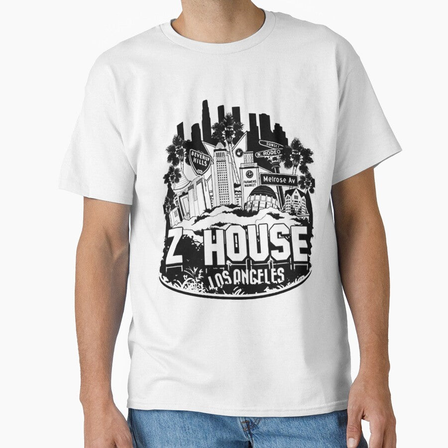 Z House Hollywood Los Angeles Cotton Graphic T-Shirt by CrollechJanokn