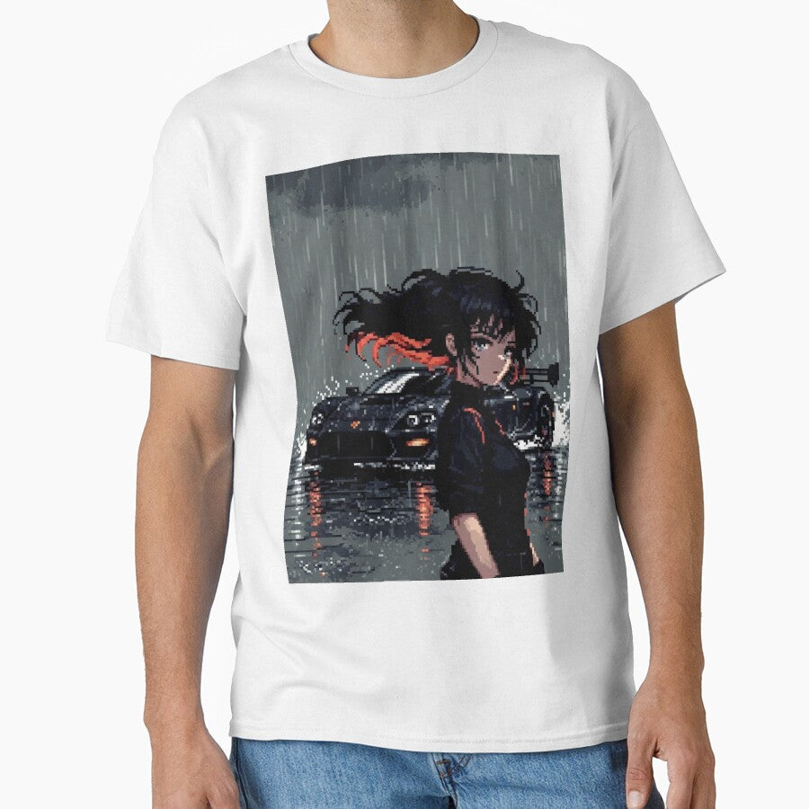 insanity Pixel - Pixel Art Cyberpunk Girl on Motorcycle in Rain by INSANITYBREED