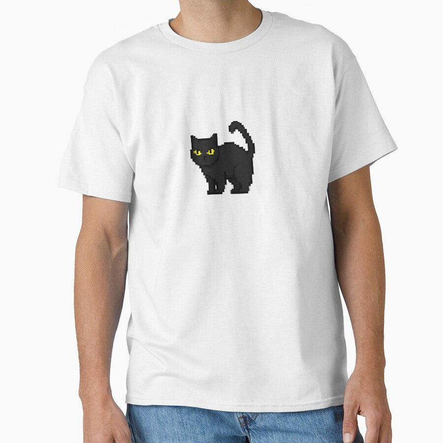 Pixel Black Cat Cute Retro 8bit Kitty Kawaii Feline Art for Cat Lovers by Playful Strokes pom@pom