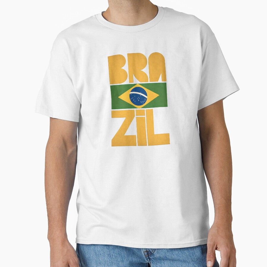 Brazil Football Flag Typography T-Shirt by tokyojeff