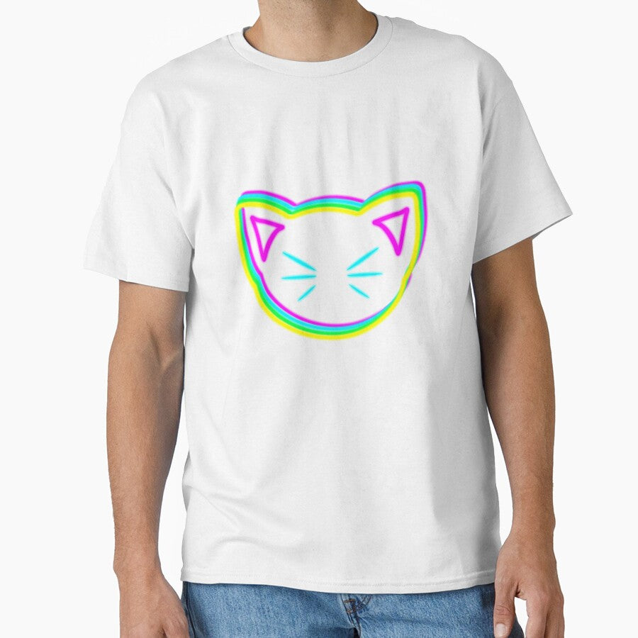 neon cat head with blue whiskers and rainbow colors by M-Lorentsson