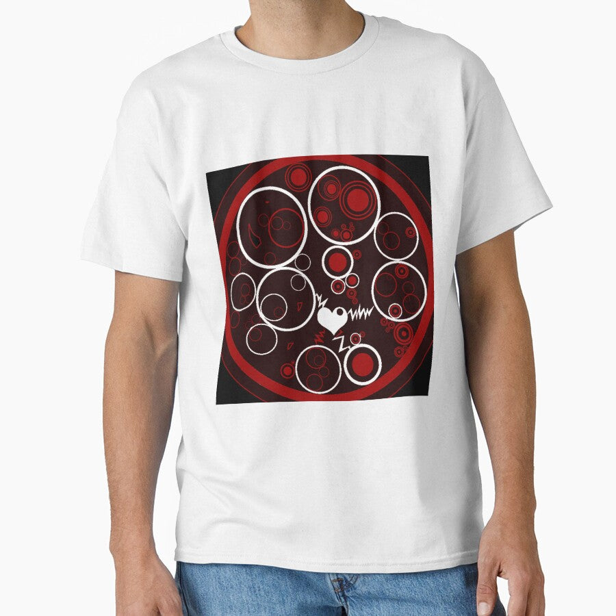 RED AND BLACK CIRCLES WITH LIGHTNING WHITE LOVE HEART ART DESIGN by ozcushionstoo