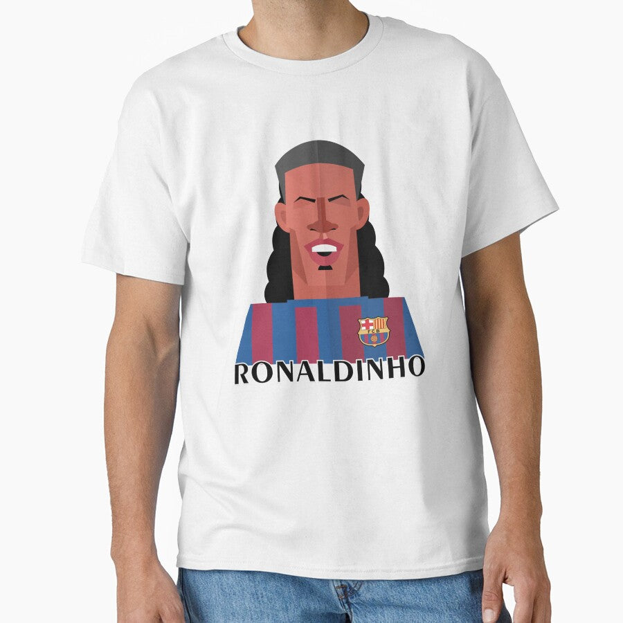 Ronaldinho Caricature T-Shirt | Fun Soccer Legend Design by Mehmet Hanifi Ekşi