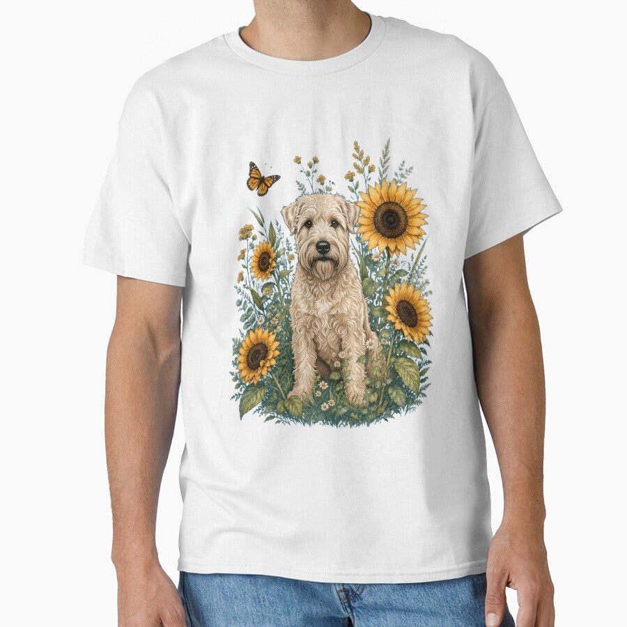 Soft Coated Wheaten Terrier With Sunflower Cottagecore Art Dog Owner by TerryConnells