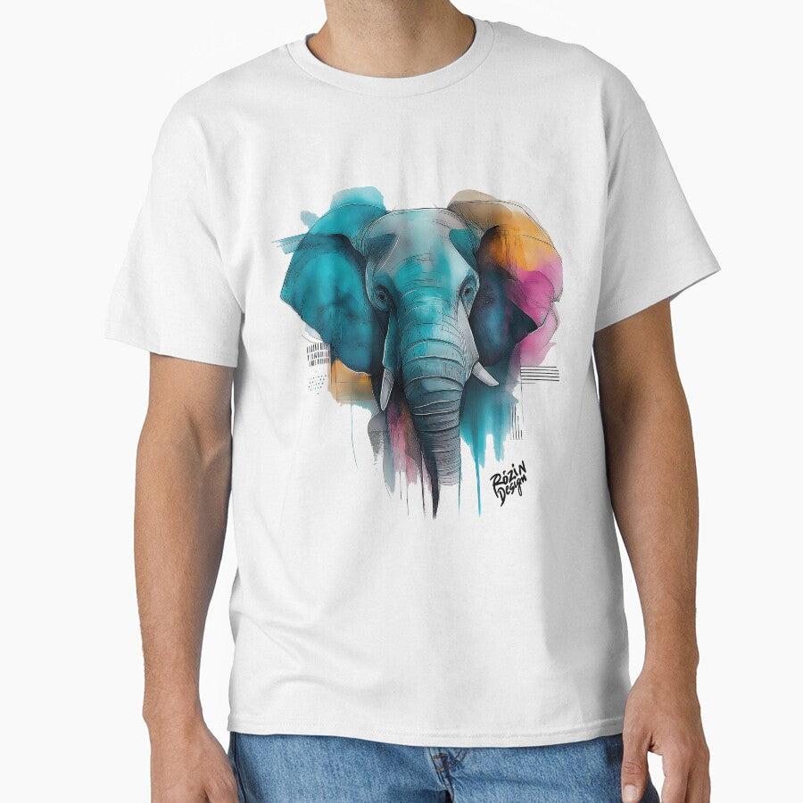 Vibrant Elephant Portrait – Turquoise Color Splash Line Art by Rozin-Design