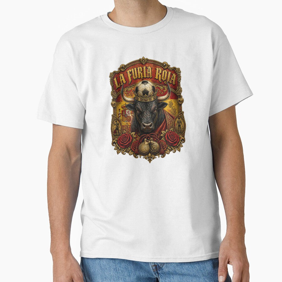 Spain Soccer Bull - La Furia Roja Vintage  Matador Football Fan T-Shirt by 18-30