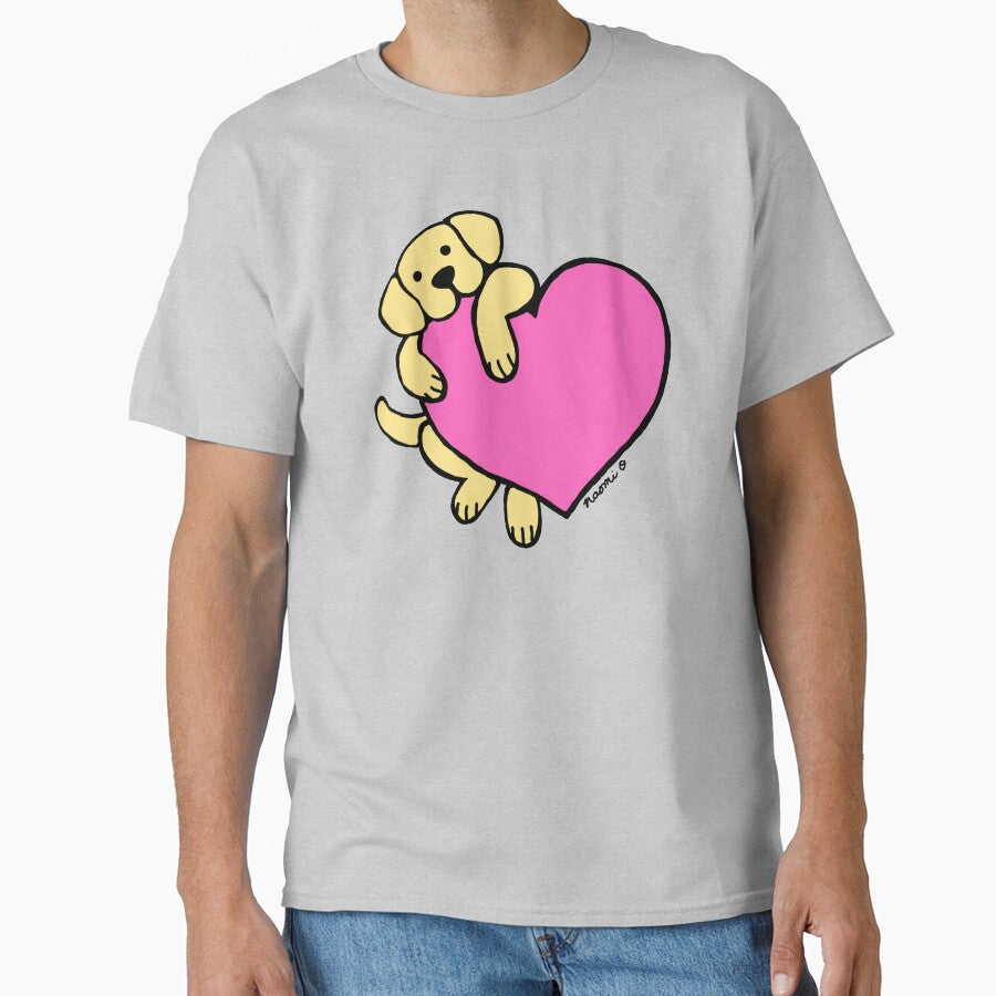 Yellow Labrador and Pink Heart by HappyLabradors