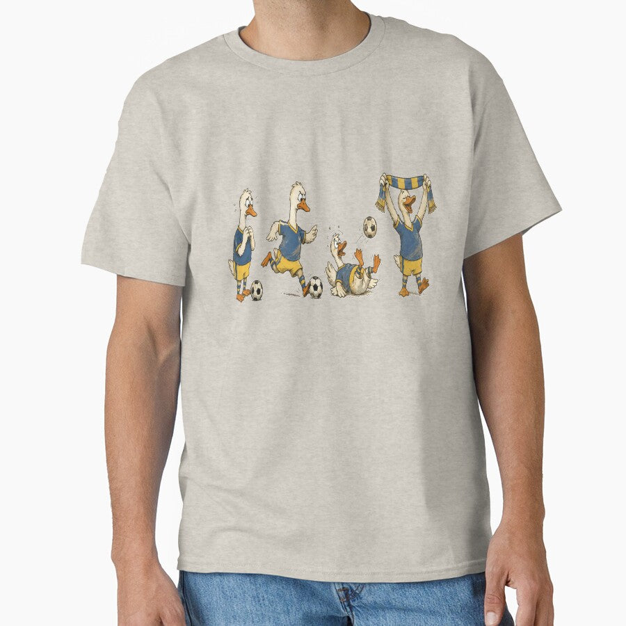 Four Soccer Geese Vintage Cartoon Penalty Kick by POD DYNASTY | Original Print On Demand T-Shirt Graphics