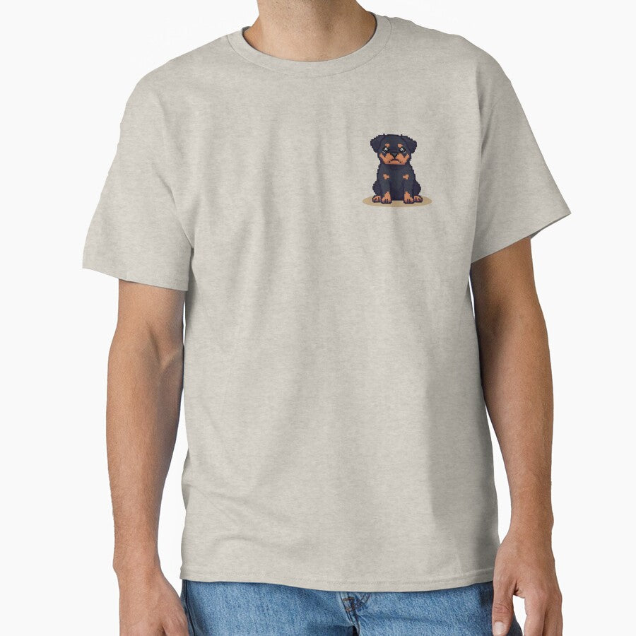 Retro 16-Bit Rottweiler Front Stance Pixel Art T-Shirt by ClosetCrown