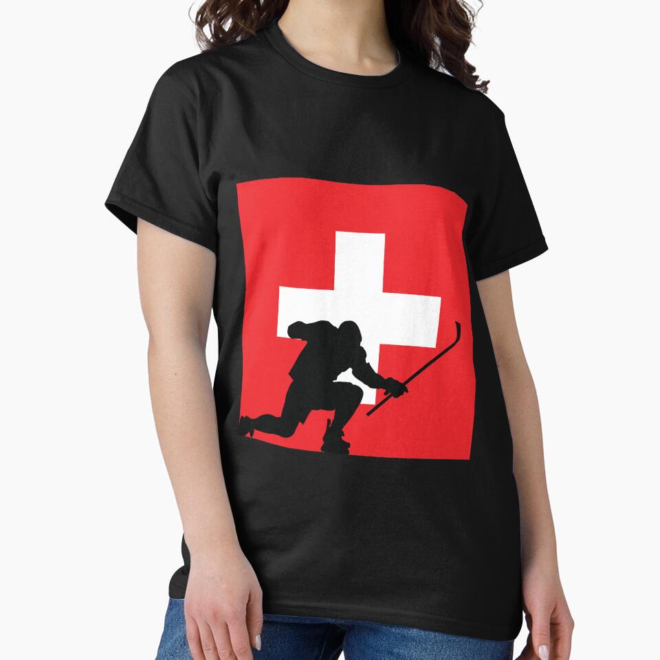 Swiss Ice Hockey Silhouette Celebration by CanvasTee