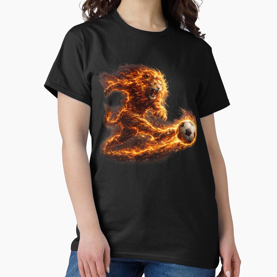 Fierce Fire Lion Kicking Soccer Ball – Dramatic Flame Football Fantasy Art | Soccer Fan Gift by irfanshikh
