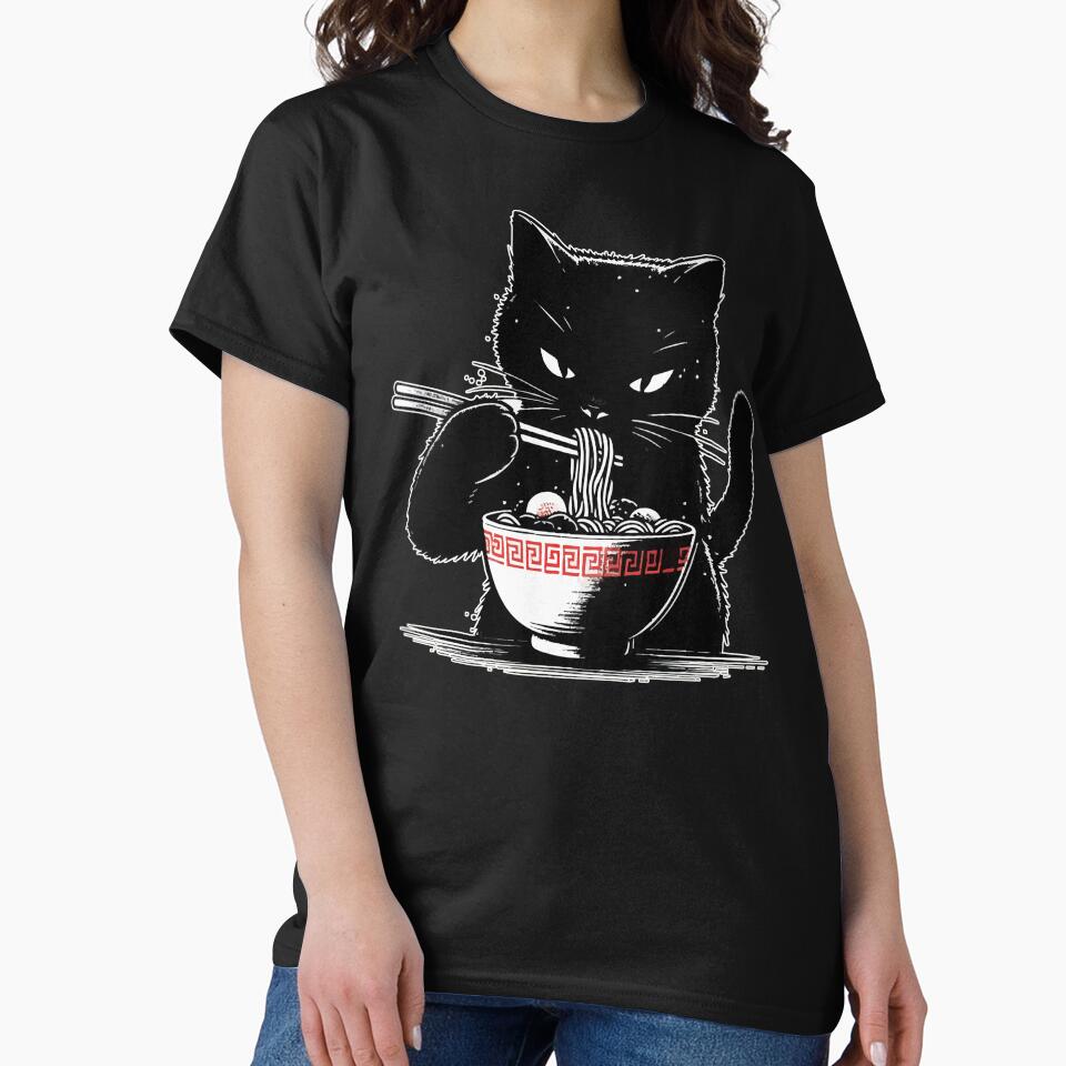 Cat Eating Ramen Noodles Japanese by TomFrontierArt