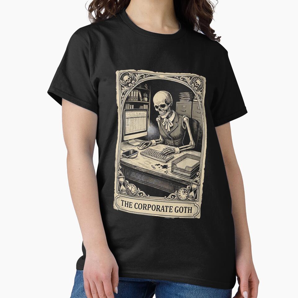 Corporate Goth Tarot Card Skeleton Funny Office Worker by ElaineZPink
