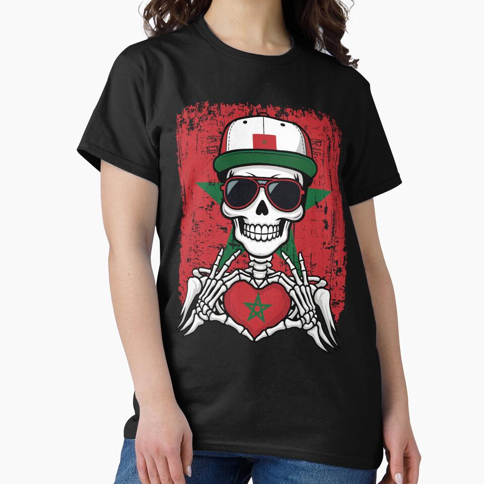 Moroccan Pride Skeleton Art - Morocco Football & Atlas Lions Spirit Tee by Colorful Designs