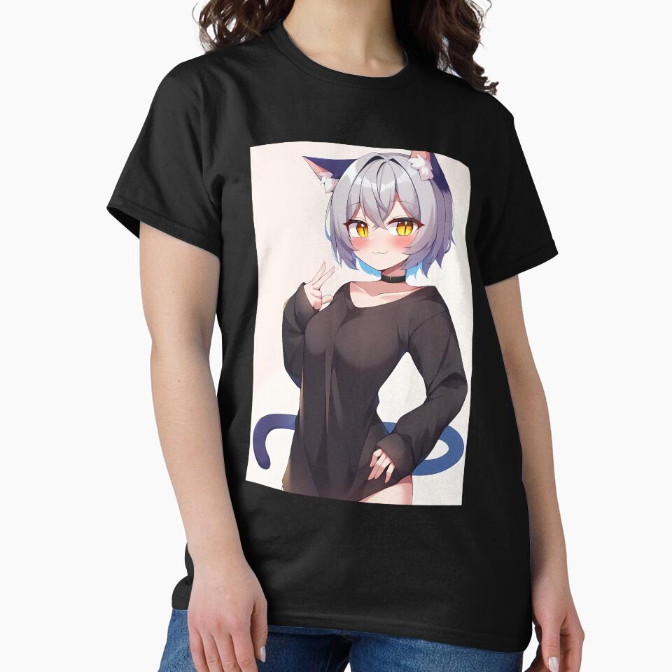 Adorable Anime Neko Girl in Oversized T-Shirt by PixiAnime