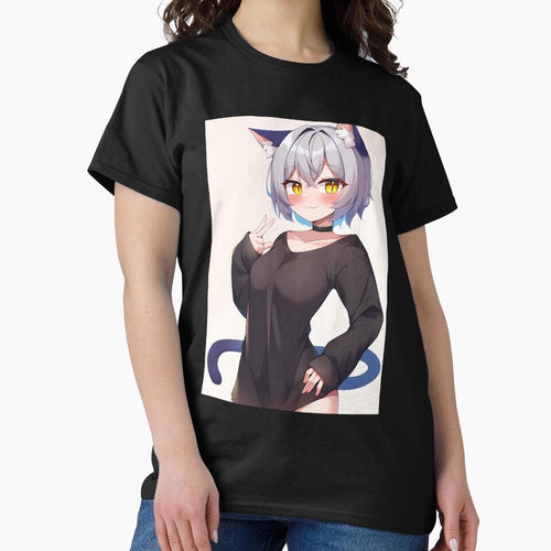 Adorable Anime Neko Girl in Oversized T-Shirt by PixiAnime