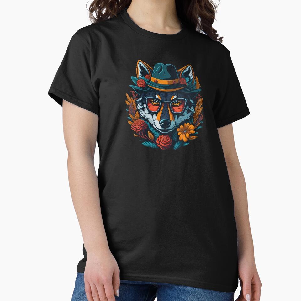 An Stylish Wolf Wearing Glasses Surrounded by Flowers by Schubert Schneider