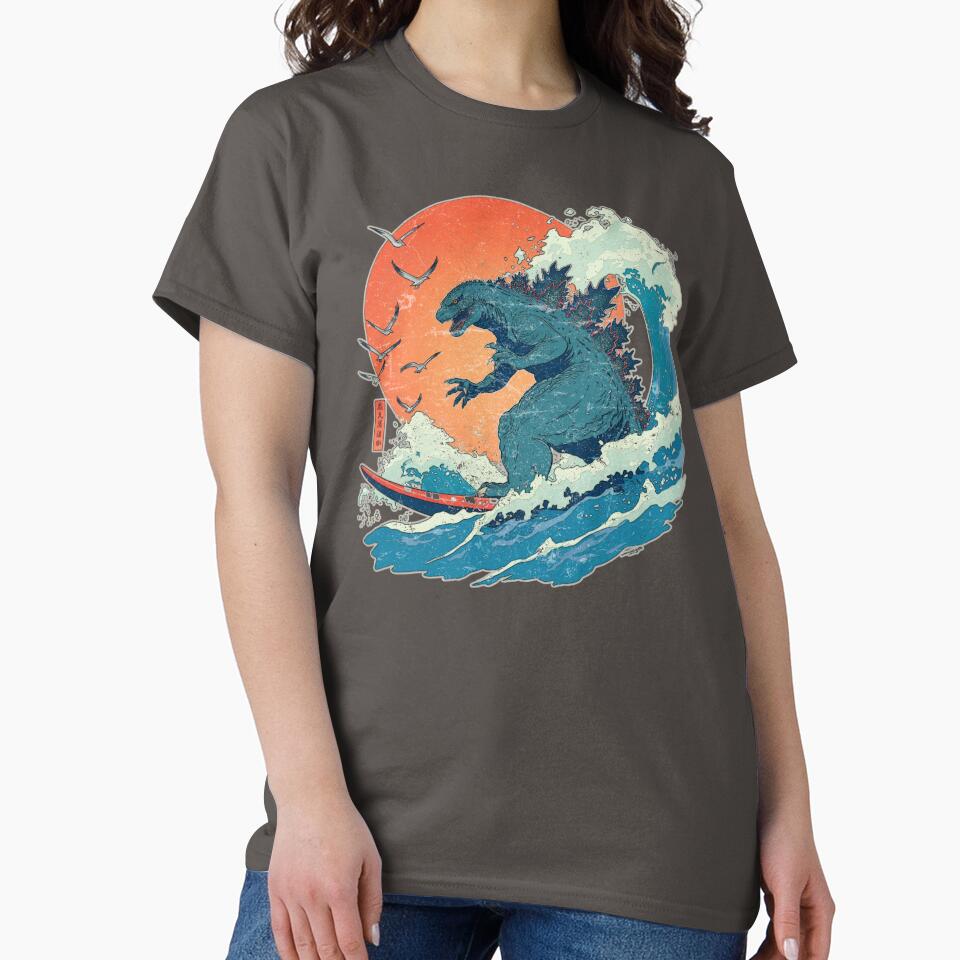 The Great Wave Godzilla Surfer shirt, Funny Surfing monster t-shirt by KreativKulture