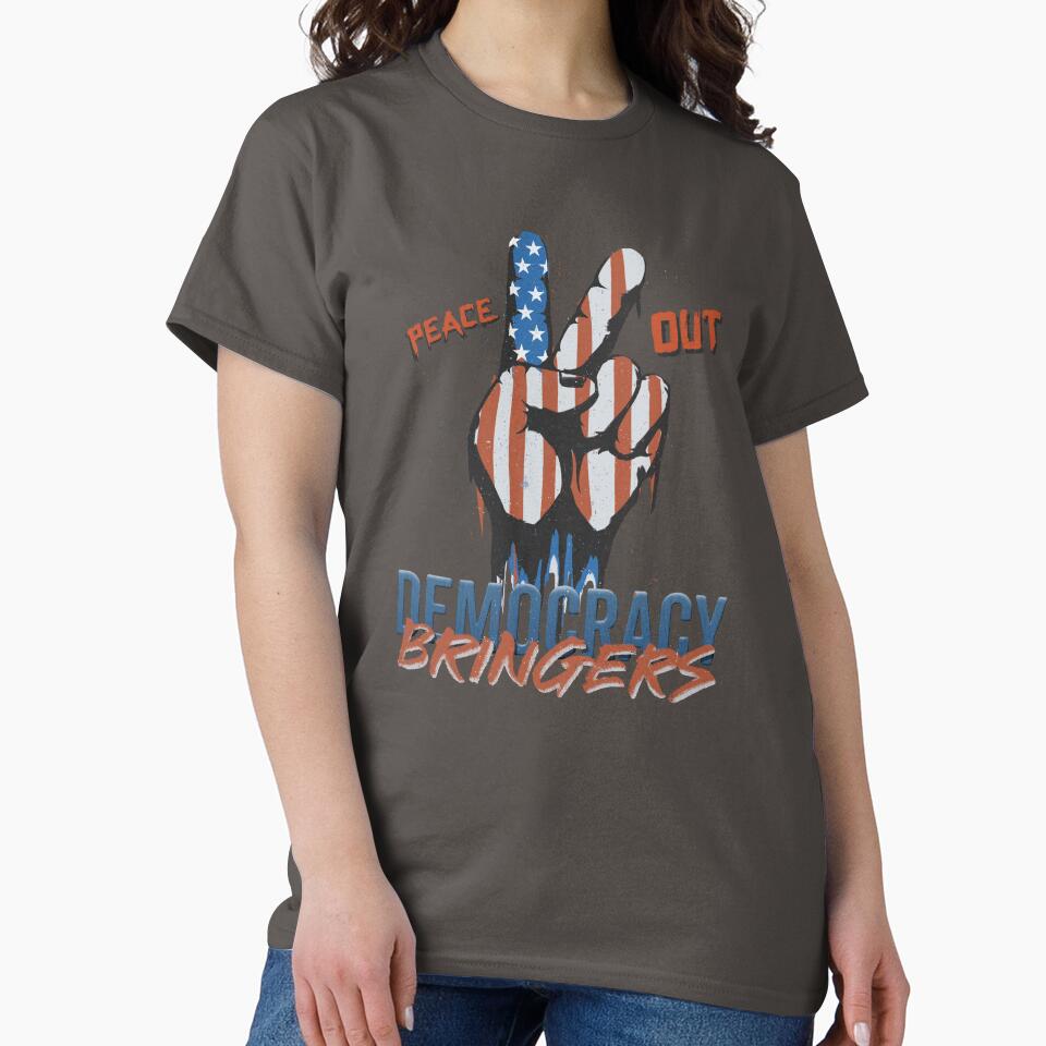 peace out! democracy bringers - american flag in victory hand sign graffiti graphic artwork by hayrpictures