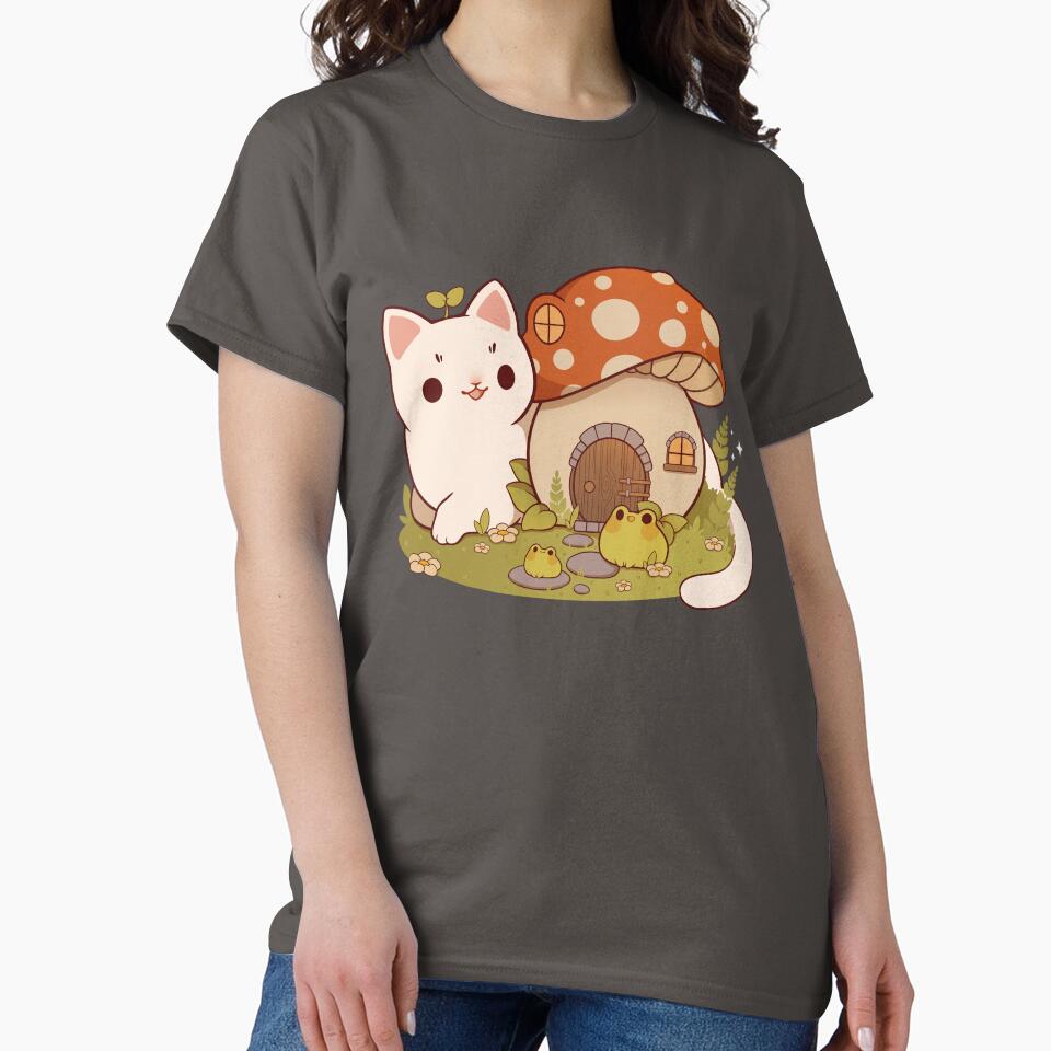 Mushroom house with cat and frog friends by Rihnlin