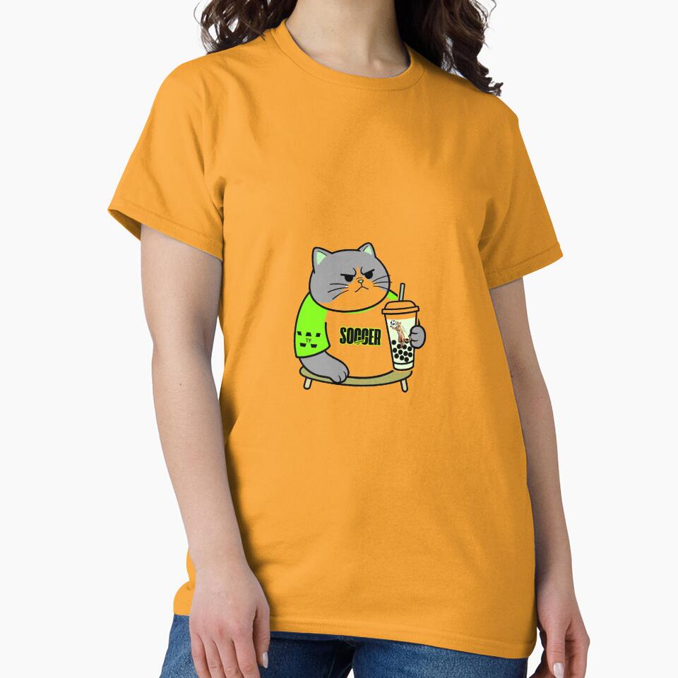 Funny Grumpy Green Cat Soccer Lover Raglan Shirt Boba Tea by Xyshope