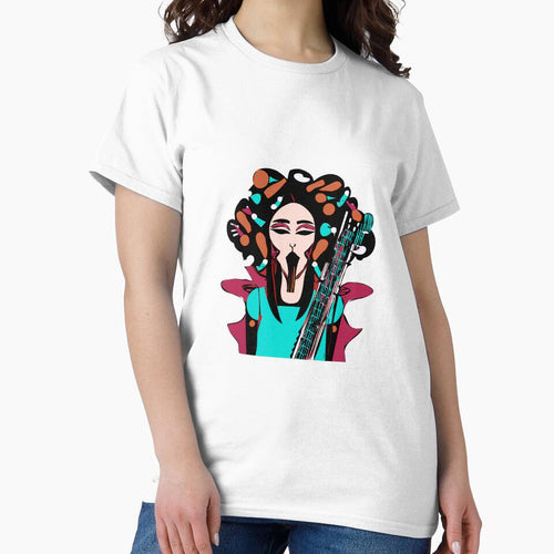 "Colorful Groove: A Guitar-Strumming Woman" by FunnyShopGirl