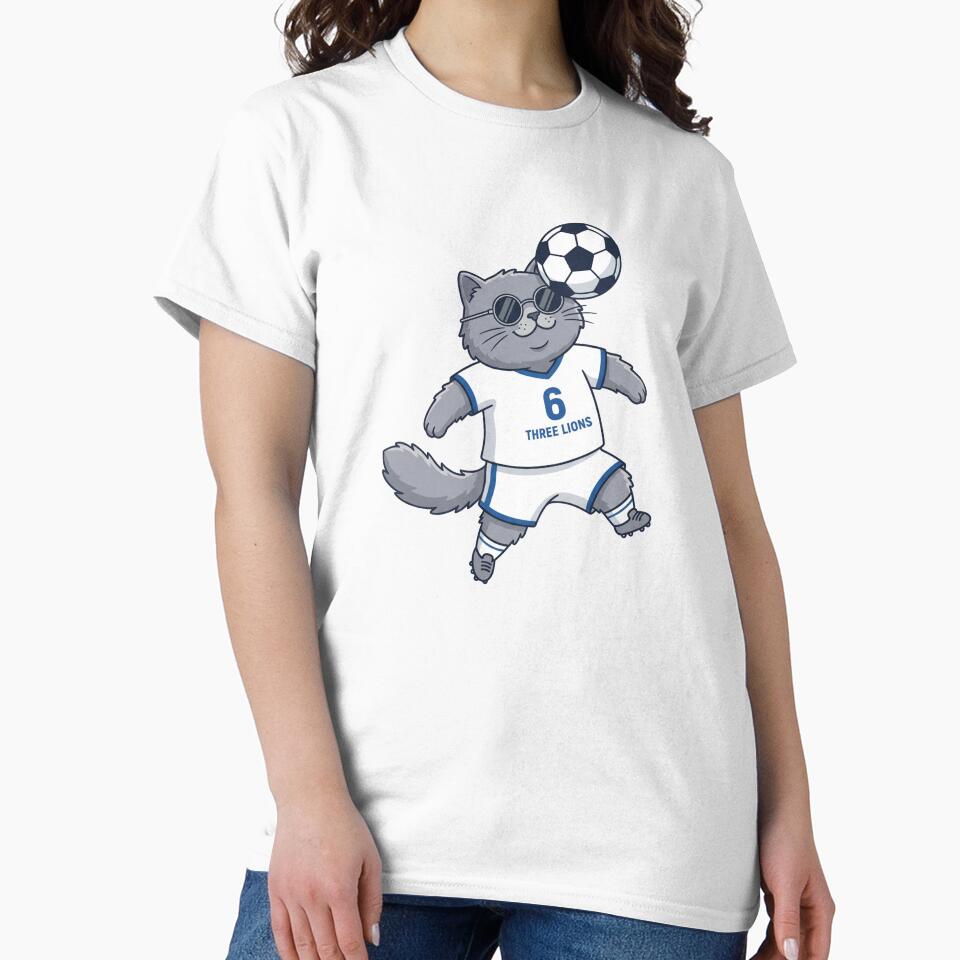 England Soccer Cat Header — Three Lions Number 6 Cartoon by David Mateo ArtWorks