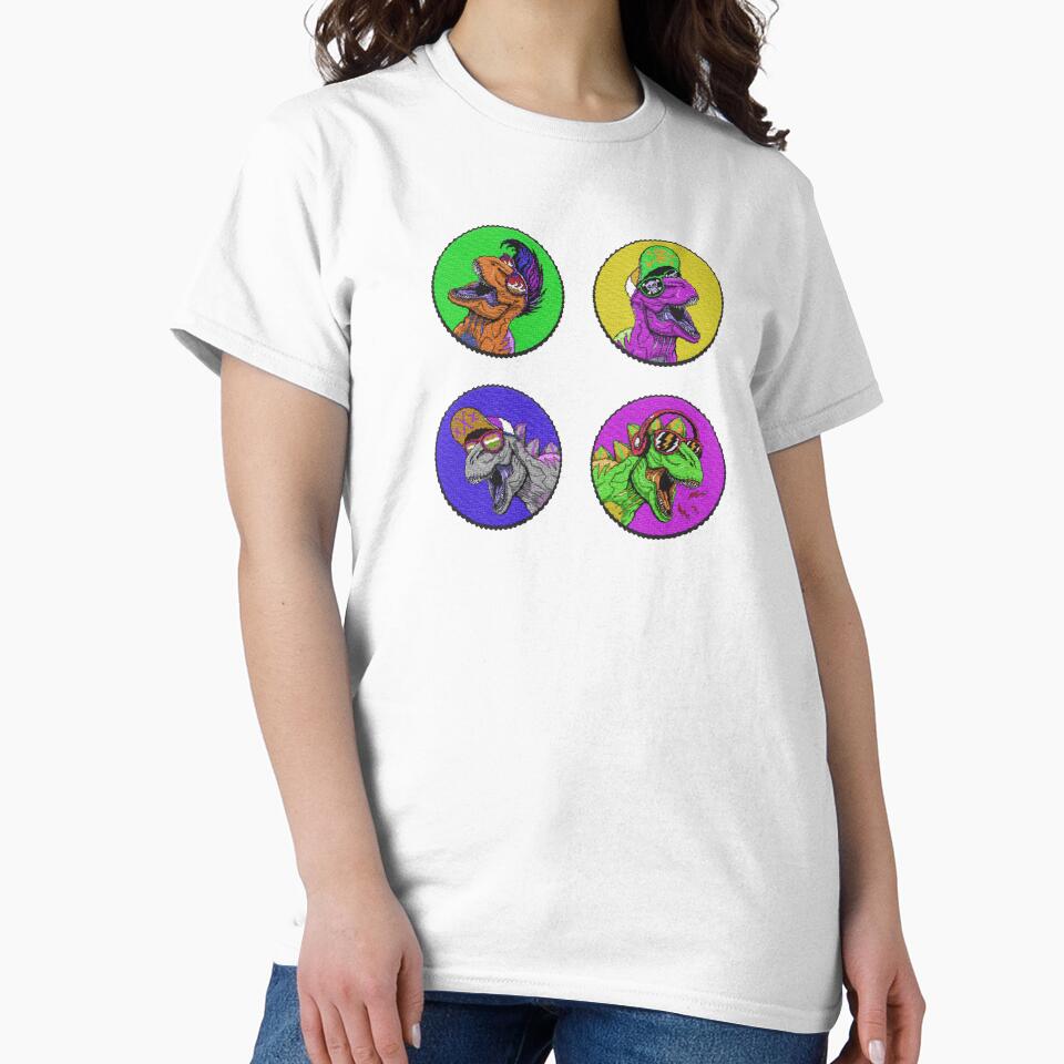 crazy cool pop art t rex dinosaurs - embroidery patches by hayrpictures